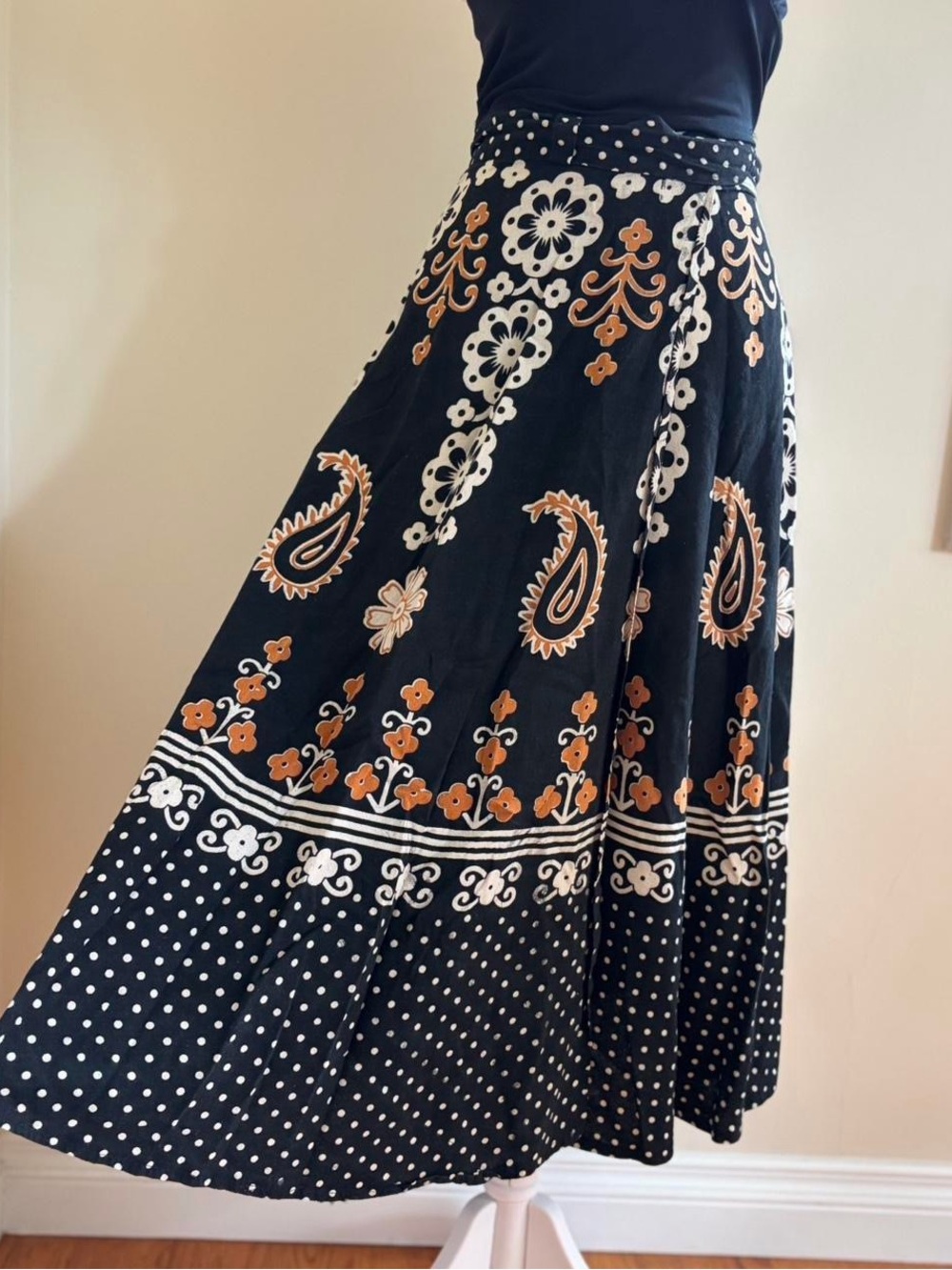 Vintage boho fairy paisley floral black skirt prairie cottagecore hippie S-M-L - Picture 5 of 10